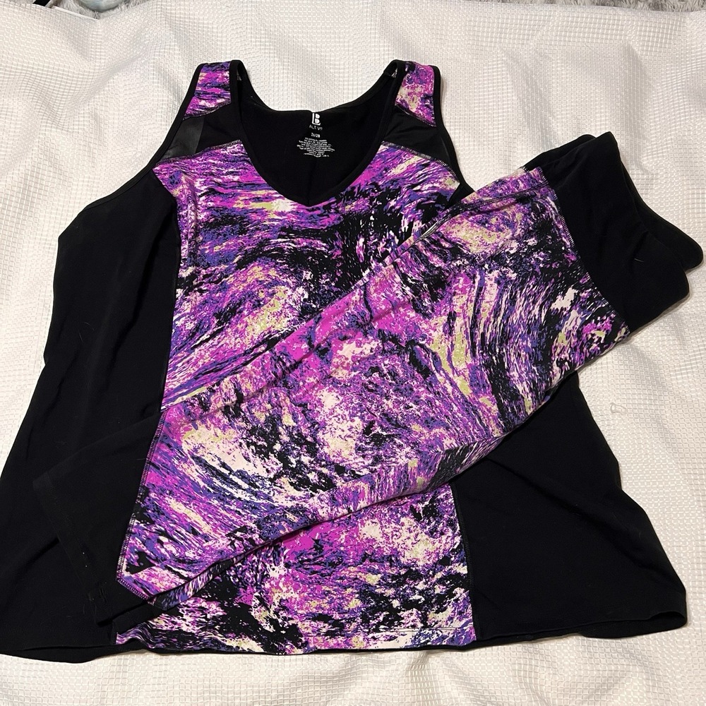 B Active 2 pc Set 26/28 Lane Bryant  Women'‎ Plus Work Out Purple Black